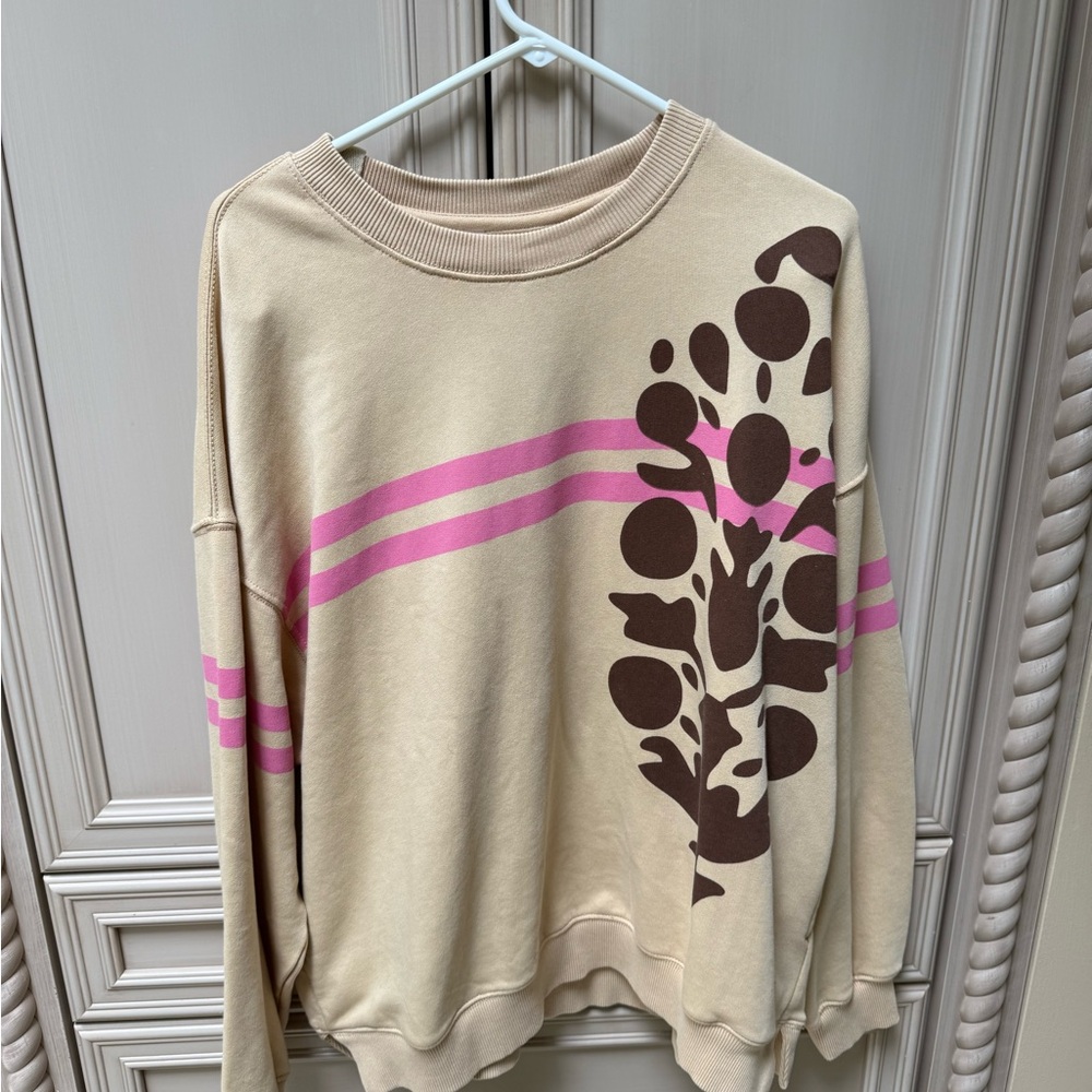 Beige and Pink Graphic Sweatshirt and Pants Set - Picture 2 of 7